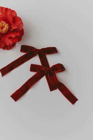 A pair of burgundy hair clip